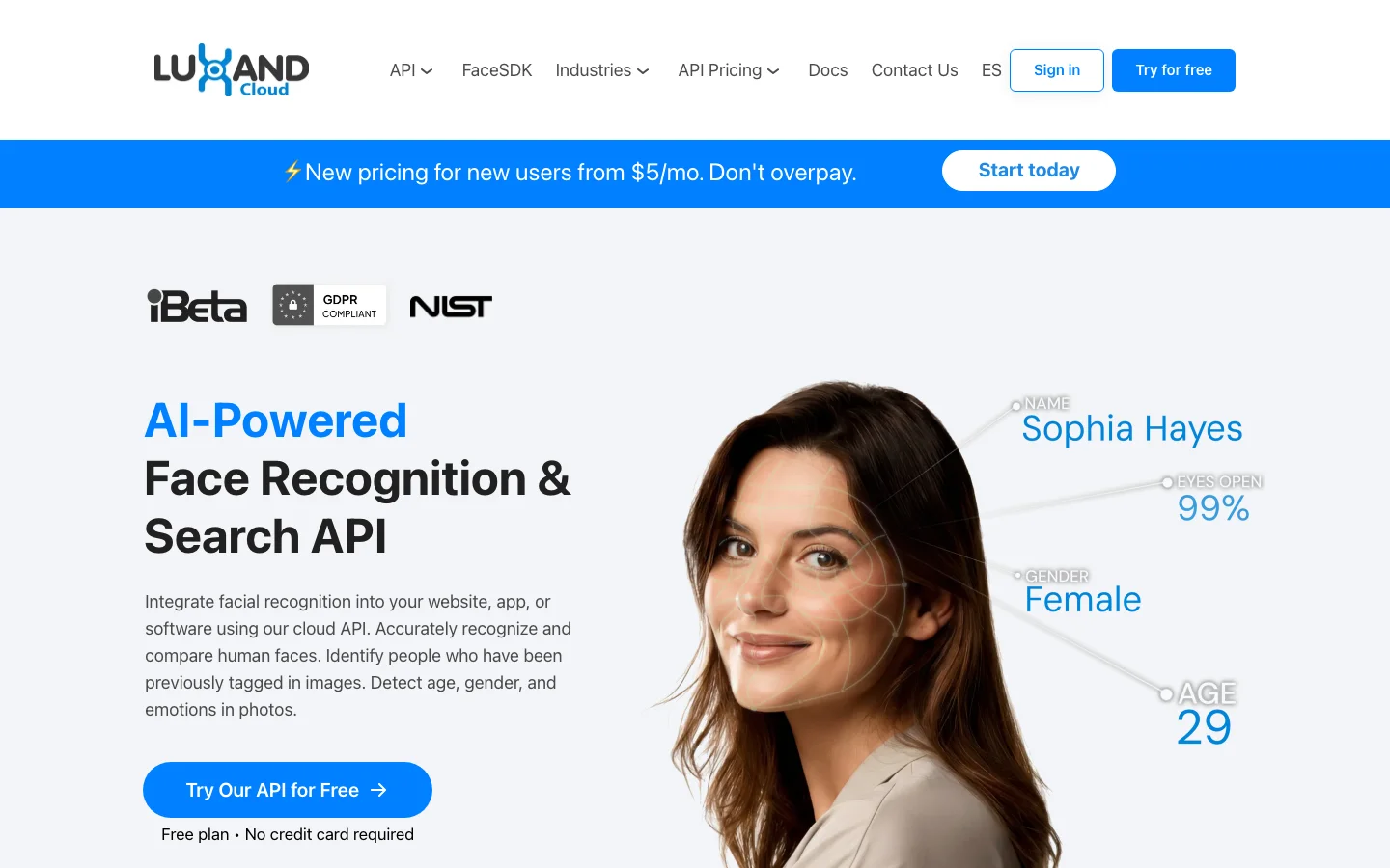 Luxand.Cloud hero image