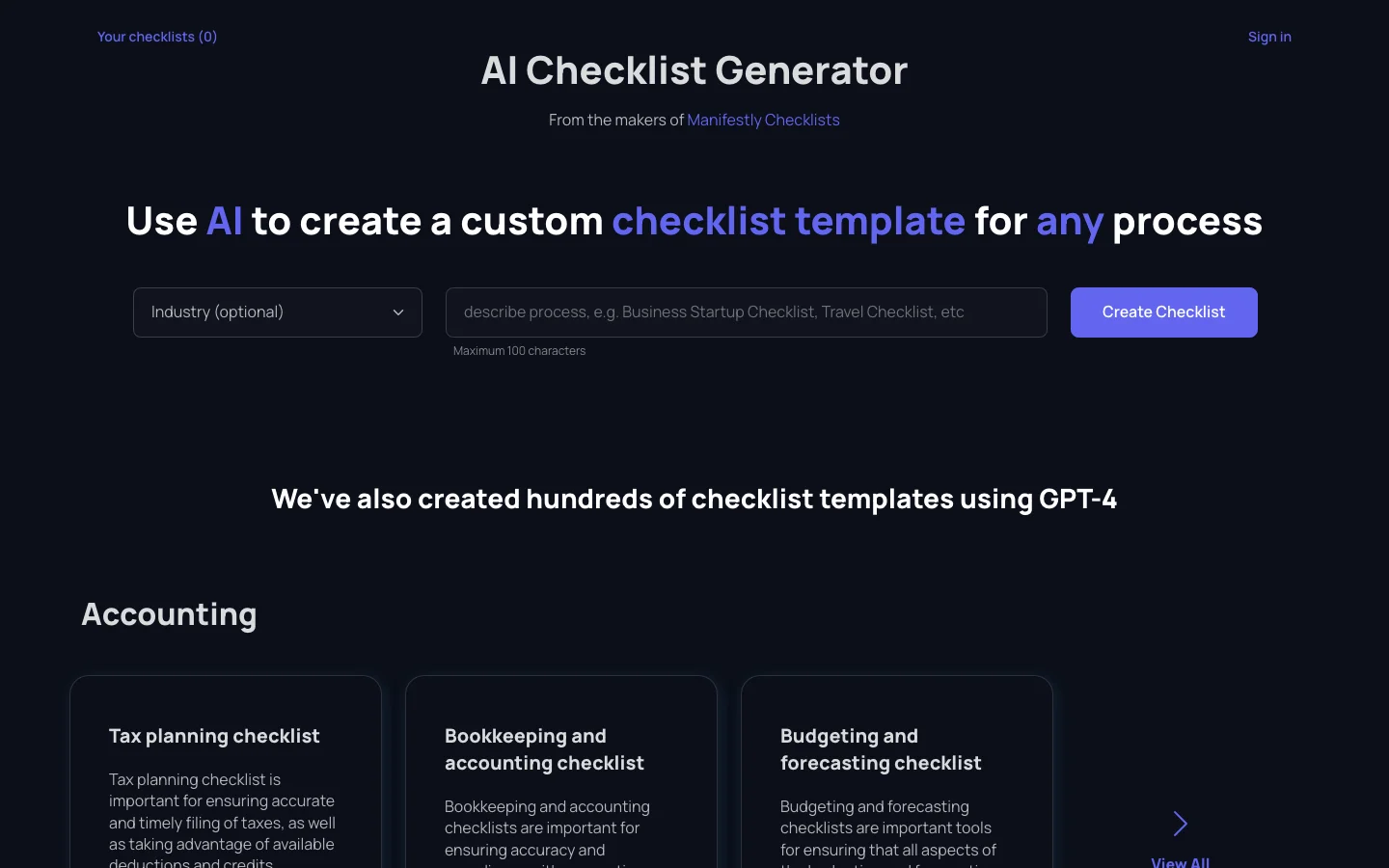 AI Checklist Generator hero image