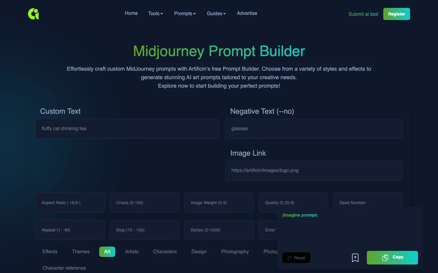 Midjourney Prompt Builder hero image