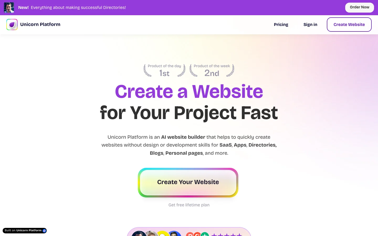 Unicorn Platform hero image