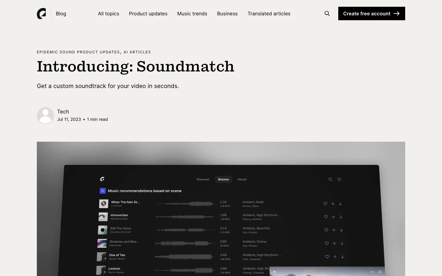 Epidemic Sound Soundmatch hero image