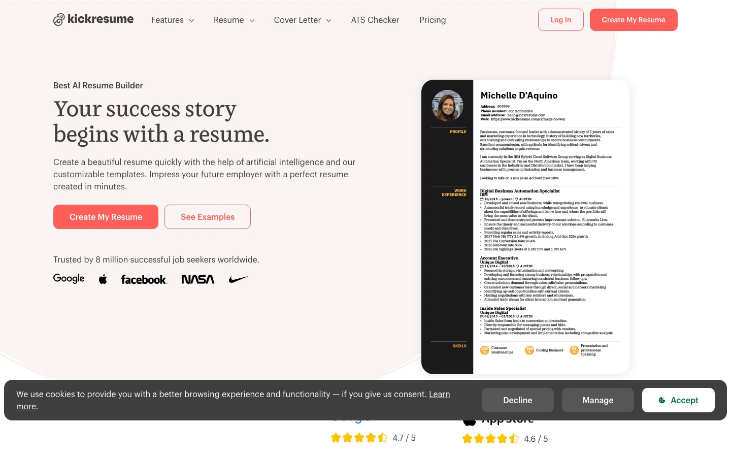 Kickresume hero image