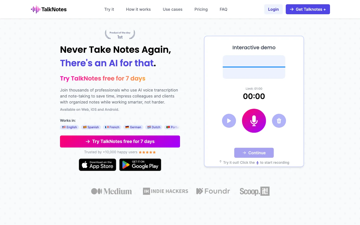 TalkNotes hero image