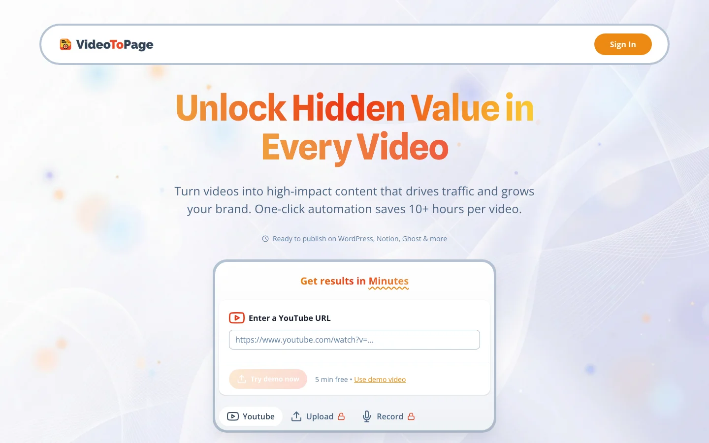 VideoToPage hero image