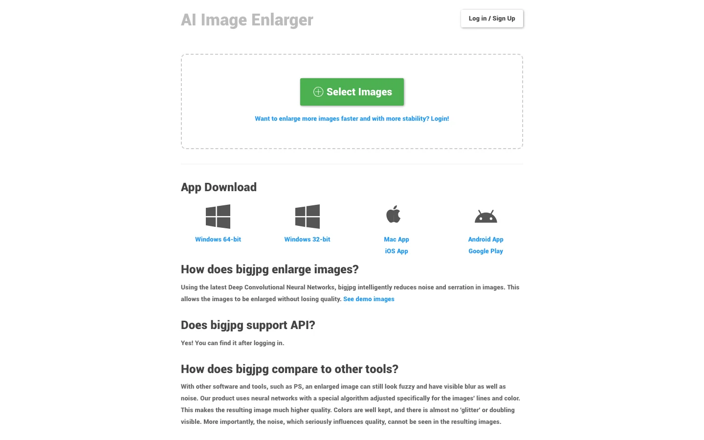 Bigjpg AI Image Enlarger hero image