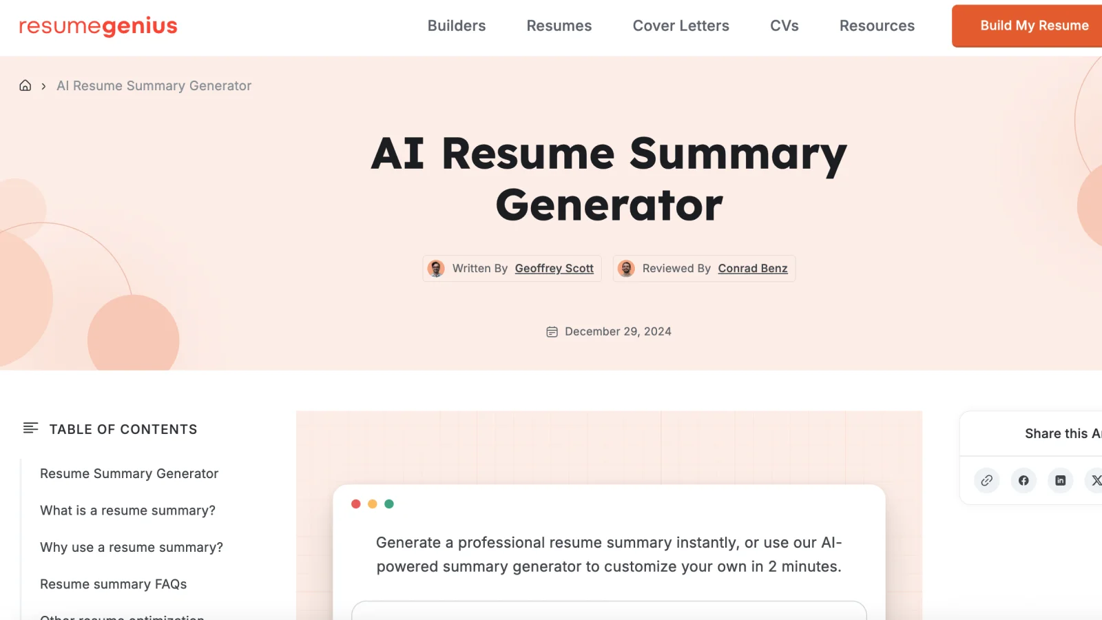 ResumeGenius Generator hero image